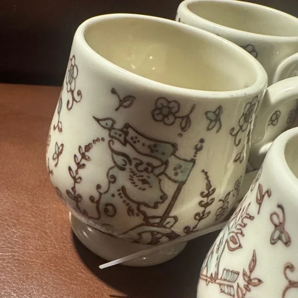 Anthropologie 5pc set Floral animal Ceramic Mugs - Picture 5 of 5